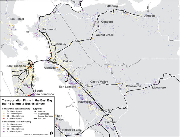 East Bay Transportation and Warehousing Firms Proximity to Transit